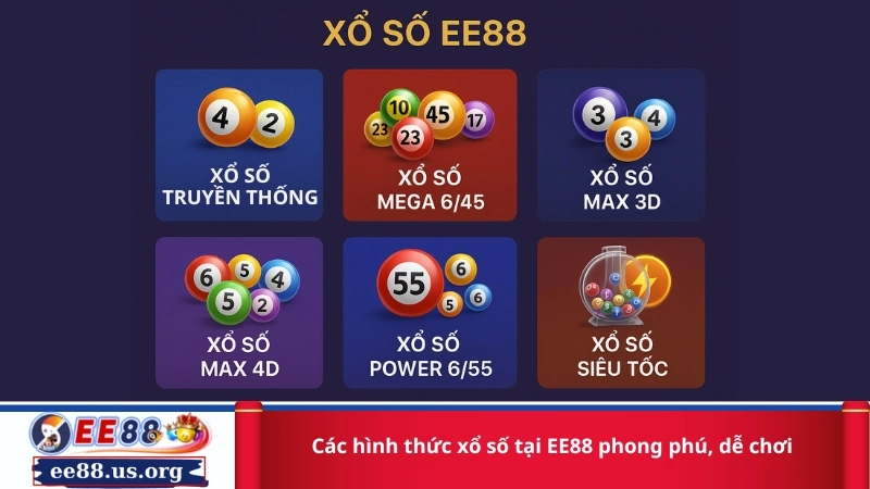 Các hình thức xổ số tại EE88 phong phú, dễ chơi