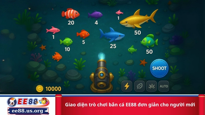 Giao diện trò chơi bắn cá EE88 đơn giản cho người mới