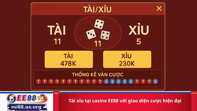 Tài xỉu tại casino EE88 với giao diện cược hiện đại